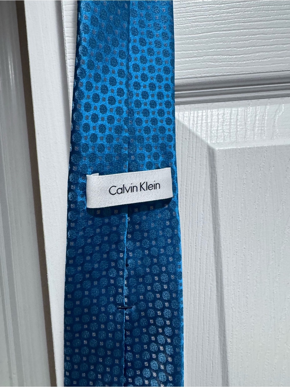 Calvin Klein Teal Blue Geometric Silk Tie